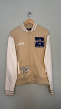 H’ECHBONE Paris Varsity Bomber Jacket Beige & White Size L