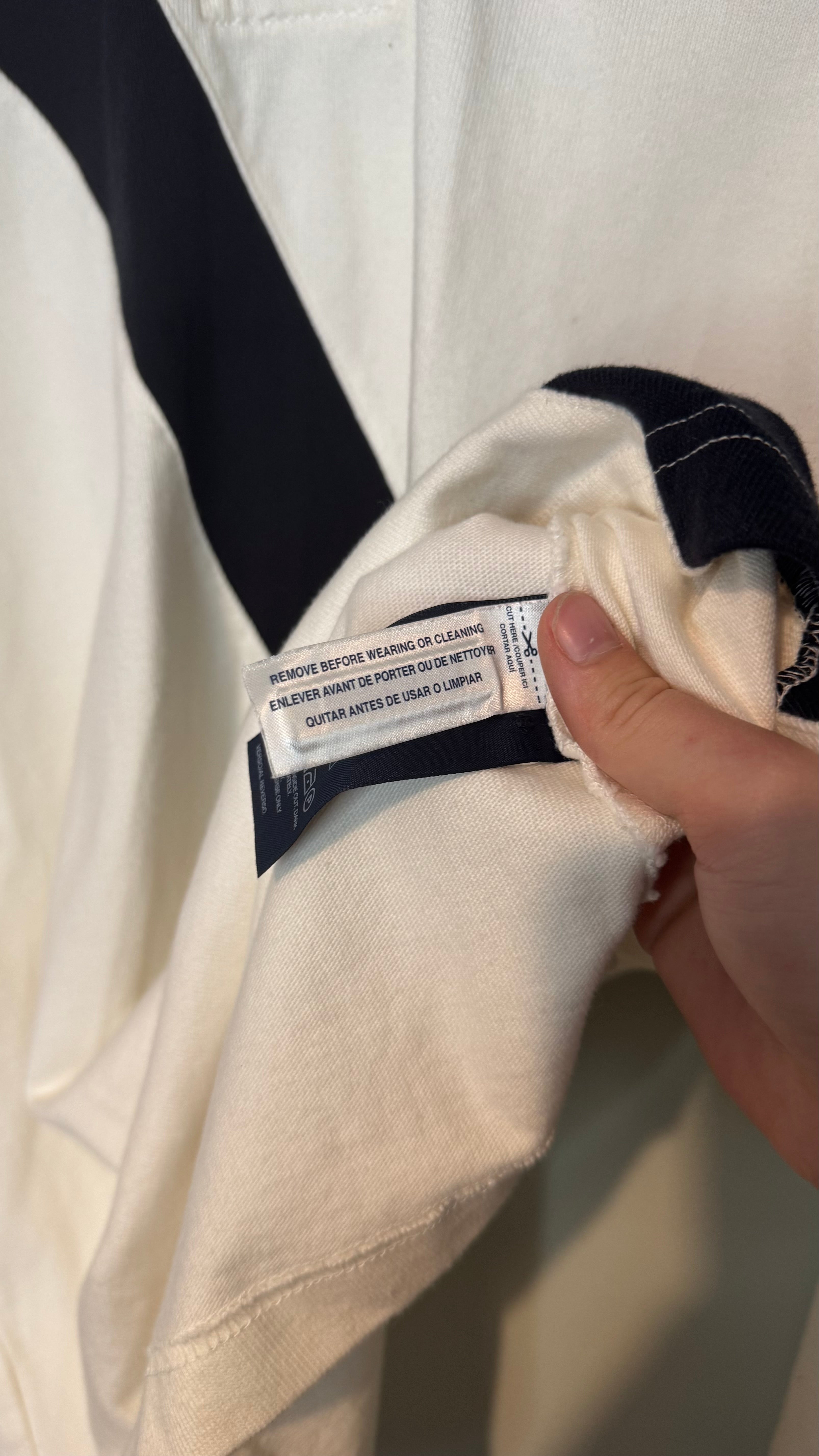 Tommy Hilfiger Rugby Polo Shirt White Navy Crest Long Sleeve Size Small