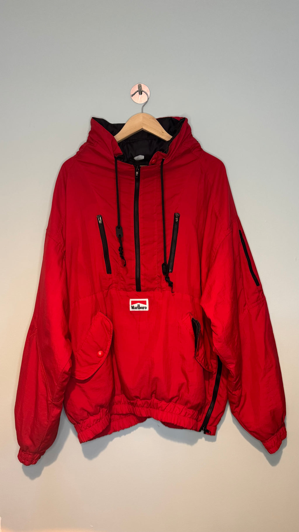 Vintage Marlboro Adventure Team Red Pullover Windbreaker Jacket XL
