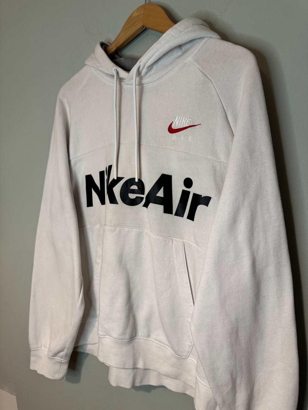 Nike Air White Hoodie with Red and Black Logo, Size Large