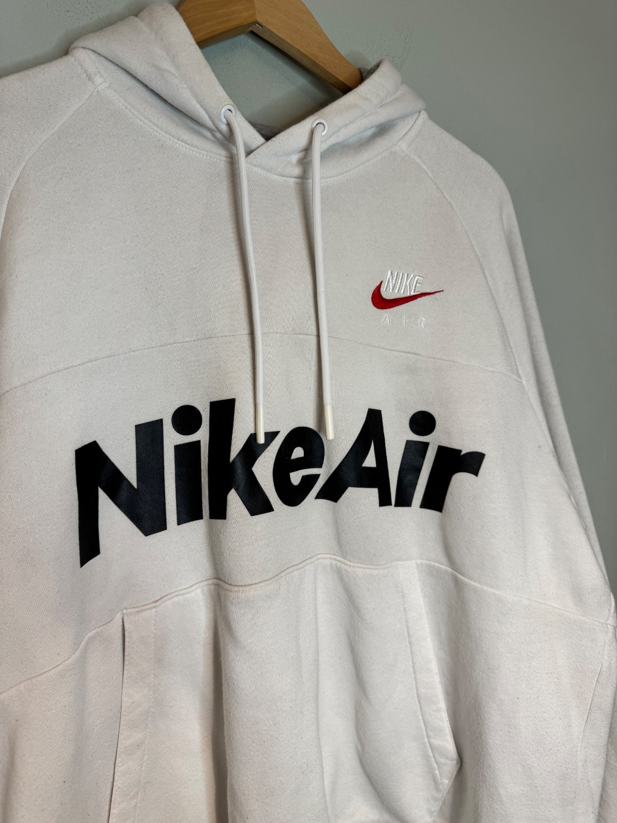 Nike Air White Hoodie with Red and Black Logo, Size Large