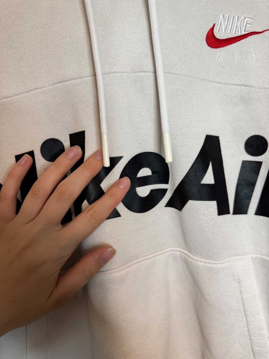 Nike Air White Hoodie with Red and Black Logo, Size Large