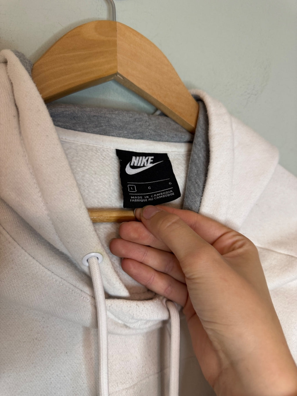 Nike Air White Hoodie with Red and Black Logo, Size Large