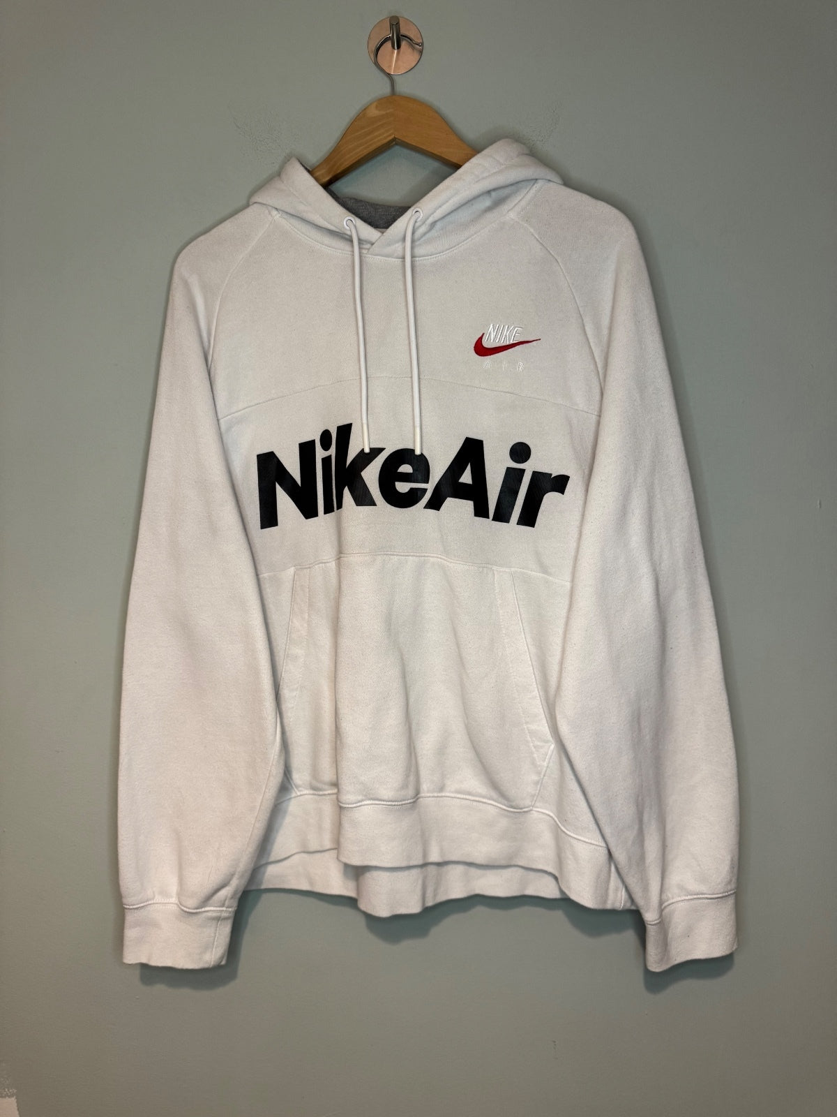 Nike Air White Hoodie with Red and Black Logo, Size Large