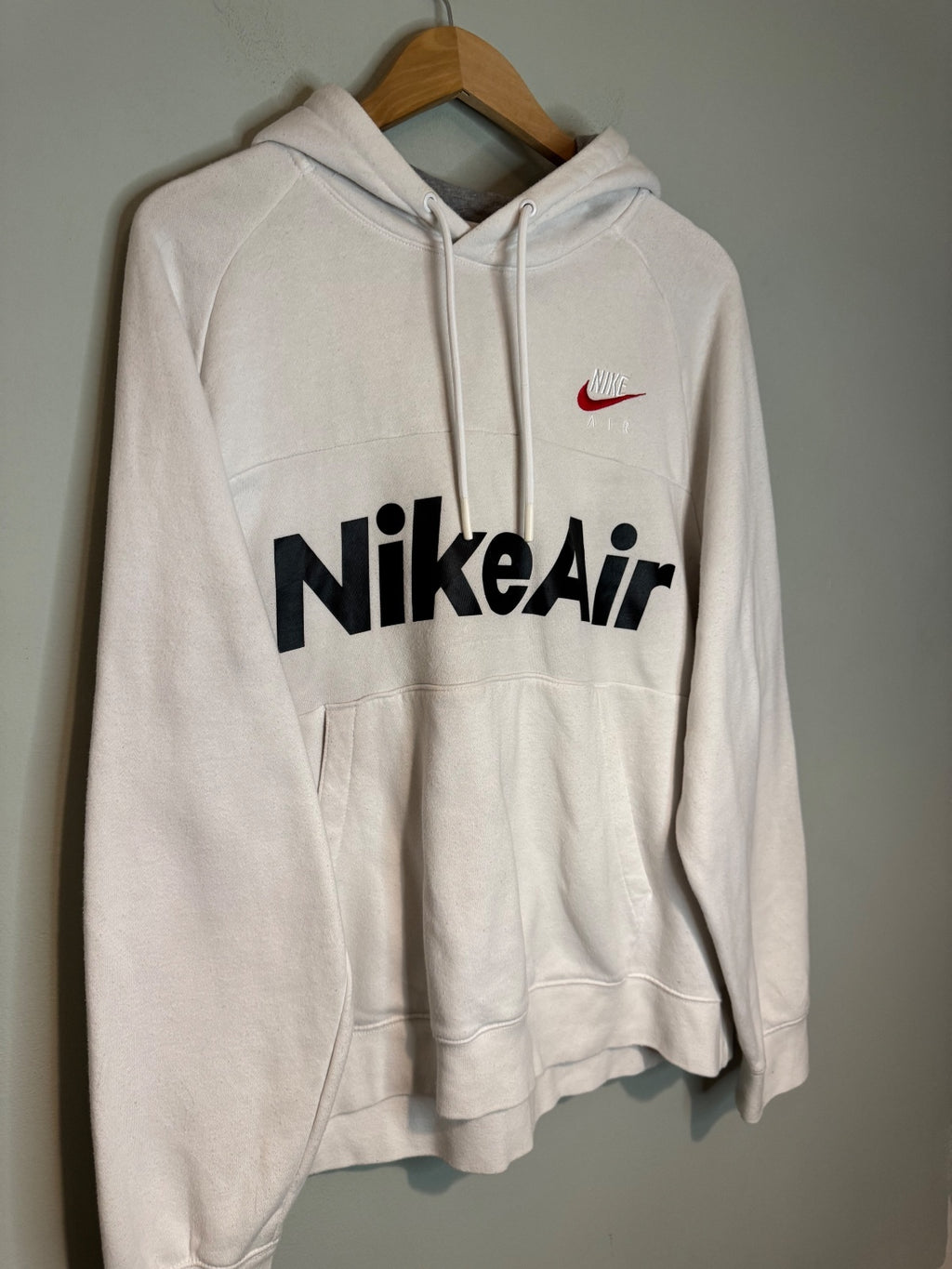 Nike Air White Hoodie with Red and Black Logo, Size Large